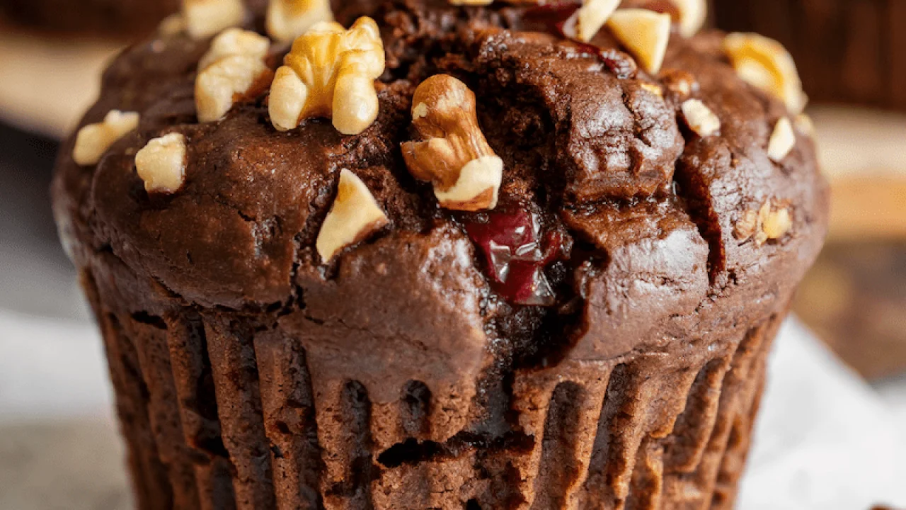 Gluten-Free Mocha Cherry Muffins [high-protein + no added sugar]